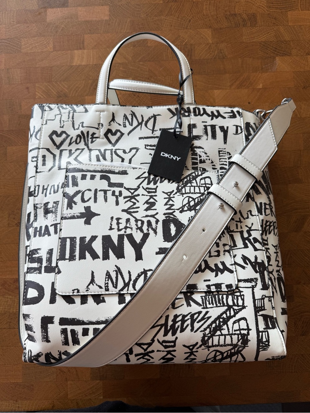 DKNY White and Black Graffiti Tilly Tote Bag